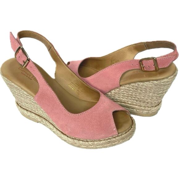 Garnet Hill Shoes - GARNET HILL Nubuck Leather Wedge Slingback Espadrille Size‎ 8 Pink Made In Italy